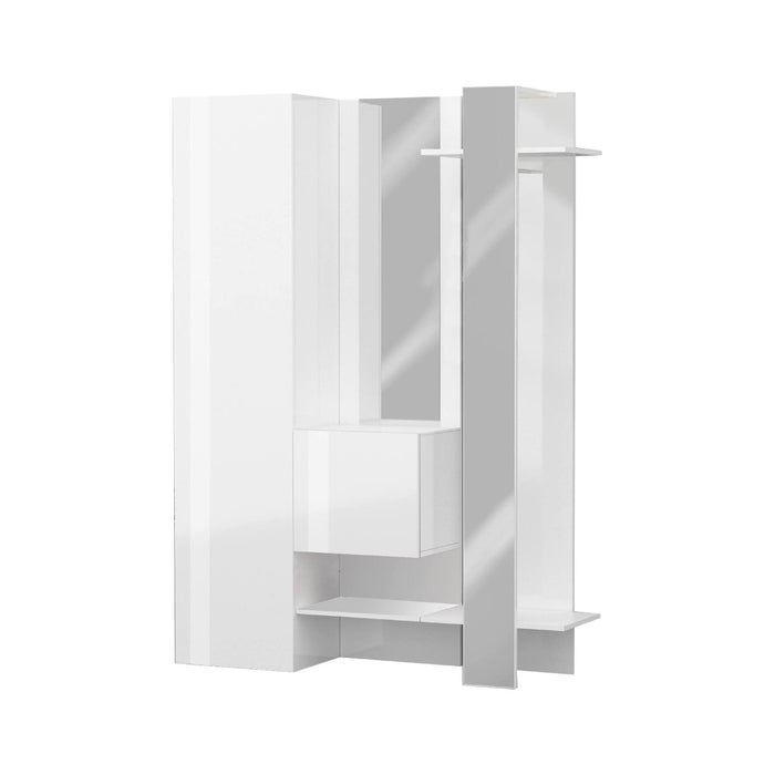 Mobile da ingresso Arabelle, Armadietto multifunzione a 2 ante, Appendiabiti da parete con 2 specchi, 140x35h190 cm, Bianco