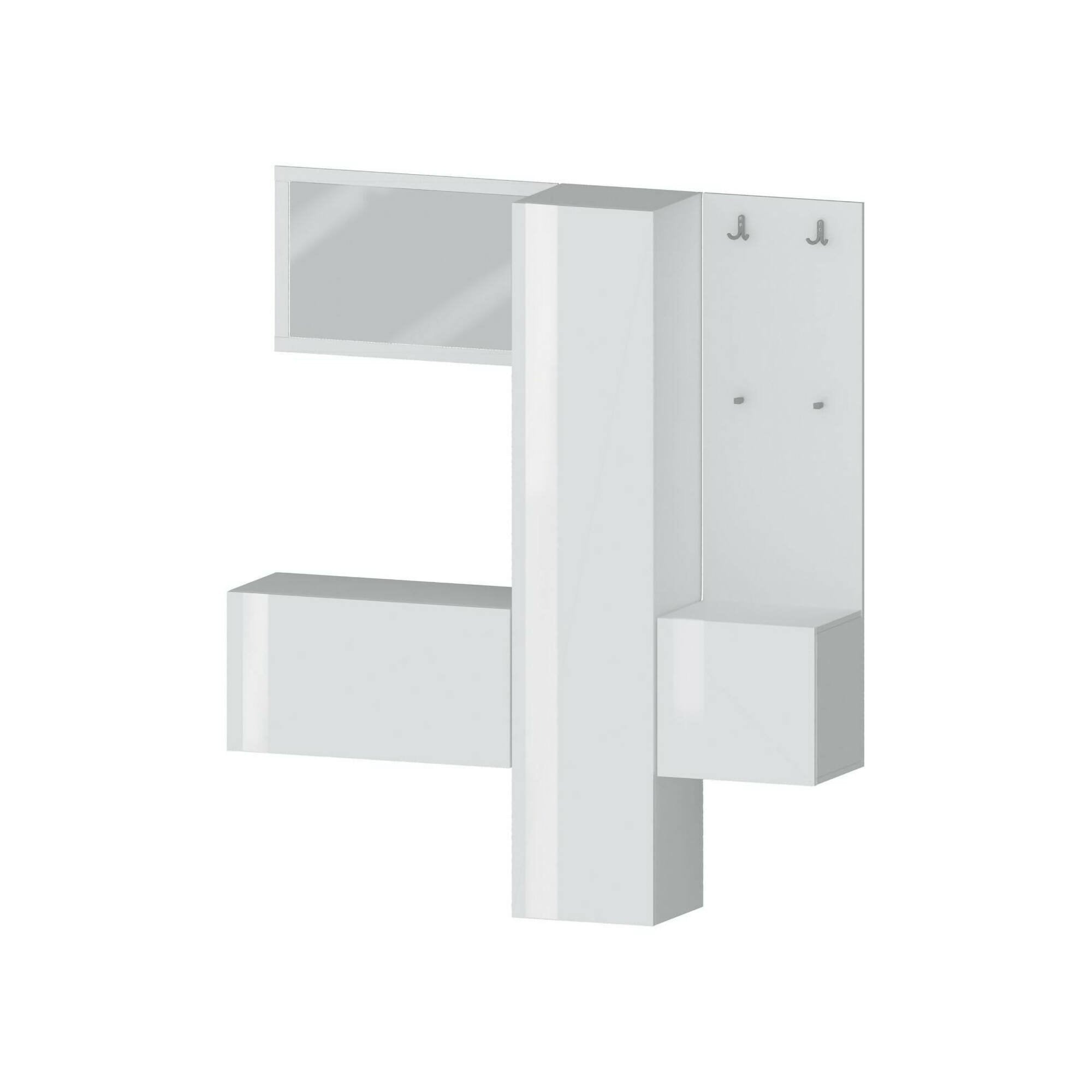 Mobile da ingresso Barengo, Armadietto multifunzione a 3 ante, Appendiabiti da parete con specchio, 170x35h190 cm, Bianco