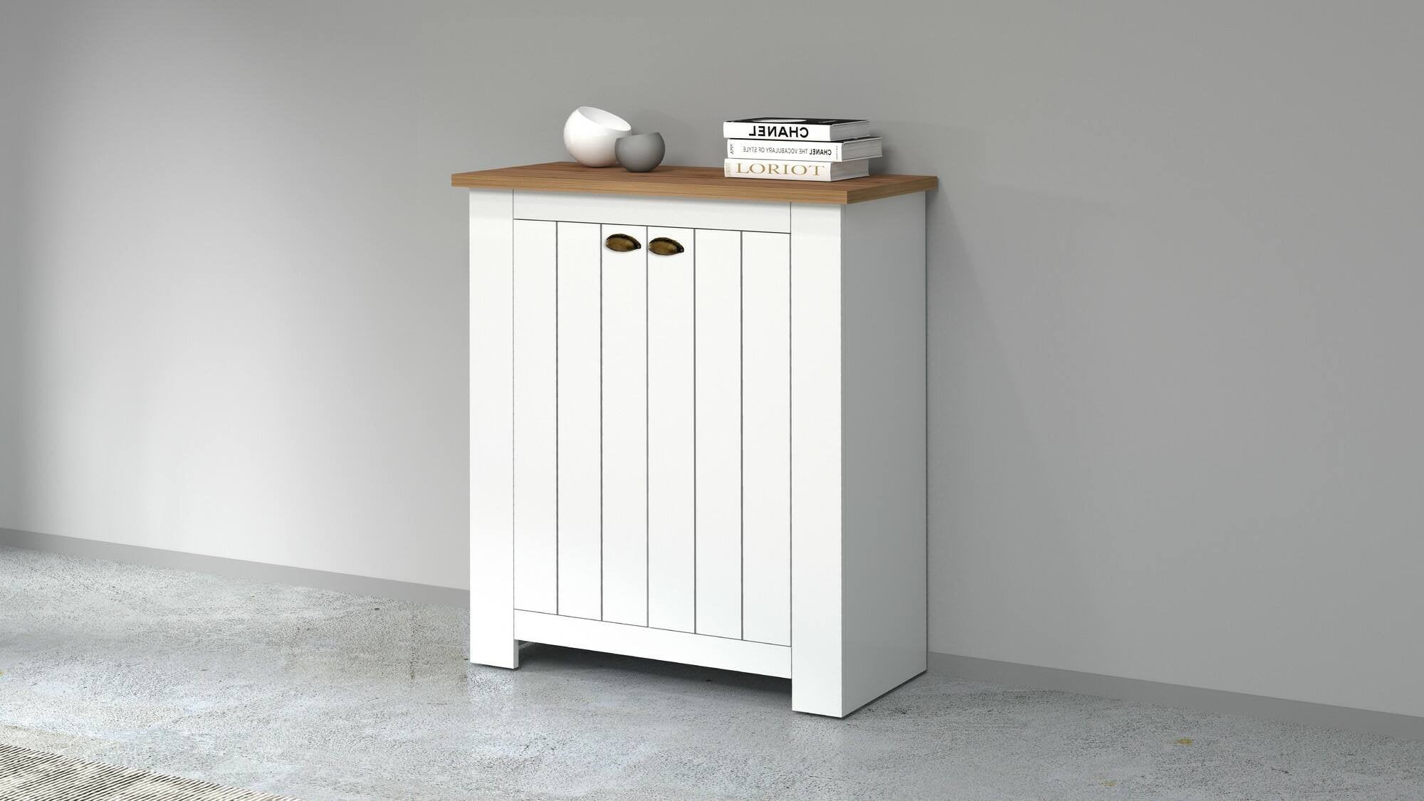 Scarpiera Adriatica, Porta scarpe salvaspazio a 2 ante, Armadio multifunzione da ingresso, 84x42h100 cm, Bianco e Rovere