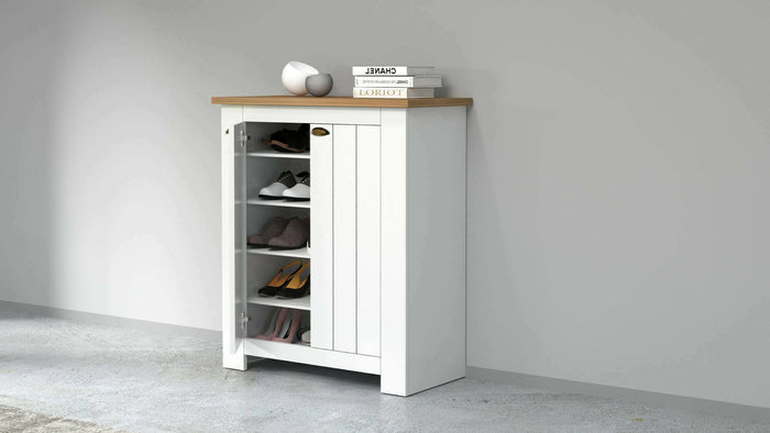 Scarpiera Adriatica, Porta scarpe salvaspazio a 2 ante, Armadio multifunzione da ingresso, 84x42h100 cm, Bianco e Rovere