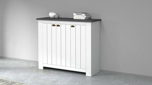 Scarpiera Seprio, Porta scarpe salvaspazio a 3 ante, Armadio multifunzione da ingresso, 114x42h100 cm, Bianco e Ardesia