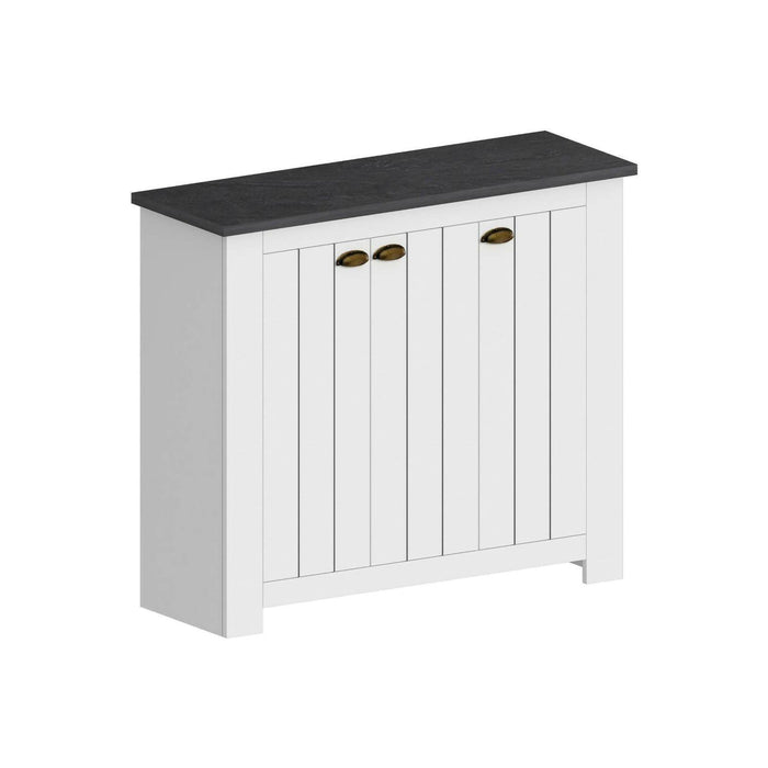Scarpiera Seprio, Porta scarpe salvaspazio a 3 ante, Armadio multifunzione da ingresso, 114x42h100 cm, Bianco e Ardesia