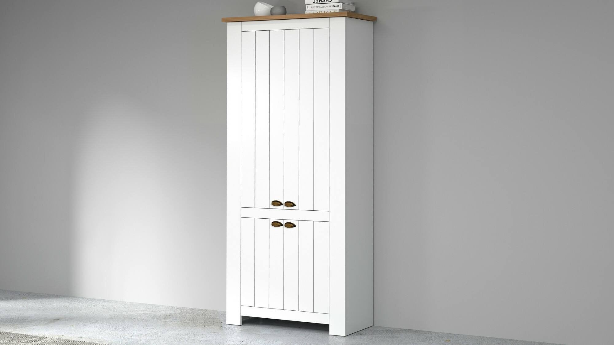 Scarpiera Shirley, Porta scarpe salvaspazio a 4 ante, Armadio multifunzione da ingresso, 84x42h200 cm, Bianco e Rovere