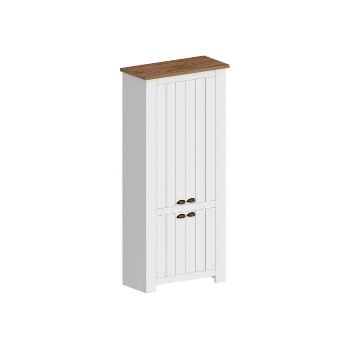 Scarpiera Shirley, Porta scarpe salvaspazio a 4 ante, Armadio multifunzione da ingresso, 84x42h200 cm, Bianco e Rovere