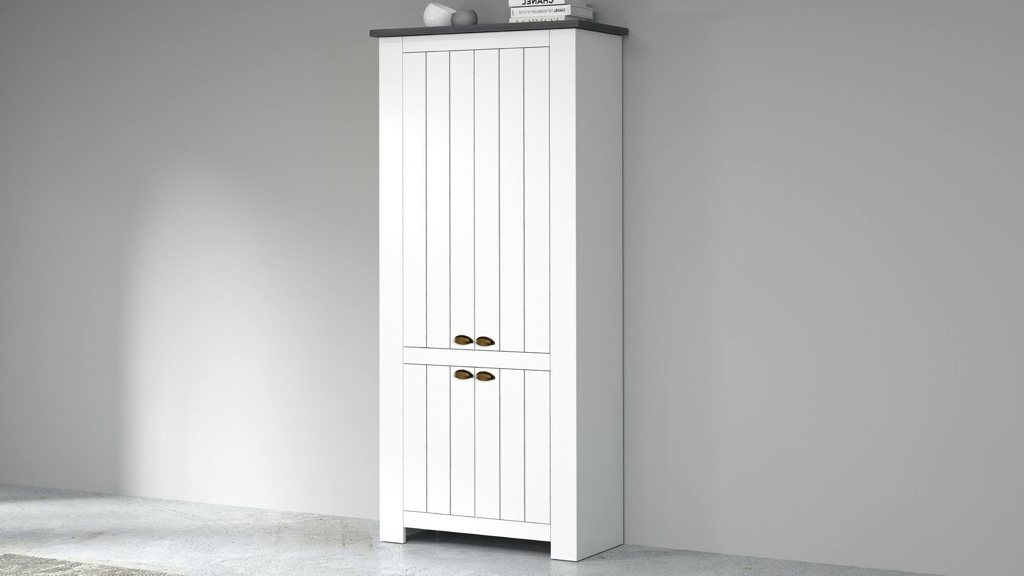 Scarpiera Shirley, Porta scarpe salvaspazio a 4 ante, Armadio multifunzione da ingresso, 84x42h200 cm, Bianco e Ardesia