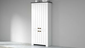Scarpiera Shirley, Porta scarpe salvaspazio a 4 ante, Armadio multifunzione da ingresso, 84x42h200 cm, Bianco e Ardesia