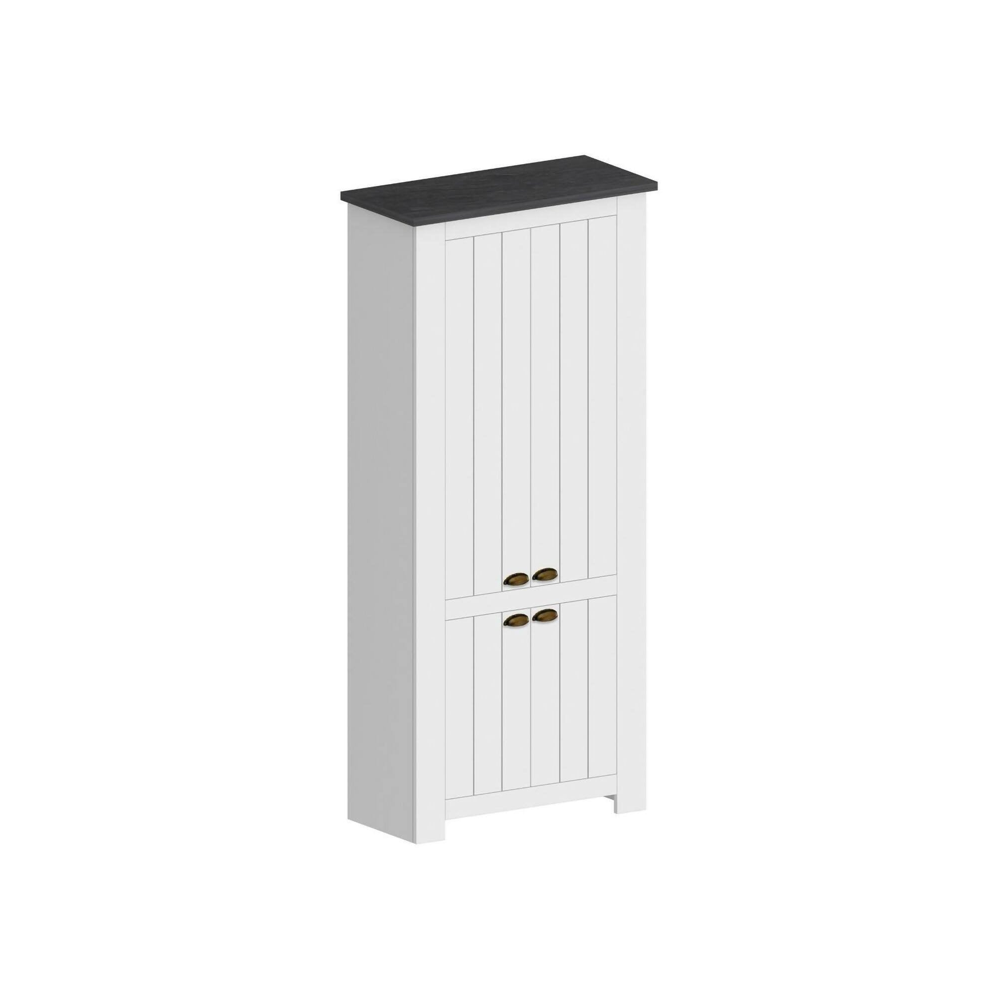 Scarpiera Shirley, Porta scarpe salvaspazio a 4 ante, Armadio multifunzione da ingresso, 84x42h200 cm, Bianco e Ardesia