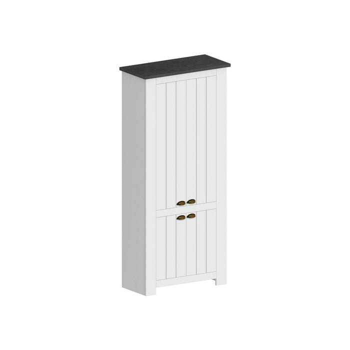 Scarpiera Shirley, Porta scarpe salvaspazio a 4 ante, Armadio multifunzione da ingresso, 84x42h200 cm, Bianco e Ardesia