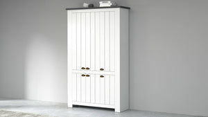 Scarpiera Apricena, Porta scarpe salvaspazio a 6 ante, Armadio multifunzione da ingresso, 114x42h200 cm, Bianco e Ardesia