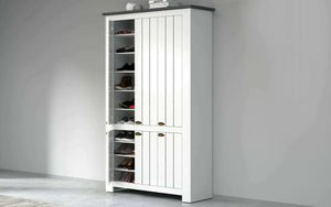 Scarpiera Apricena, Porta scarpe salvaspazio a 6 ante, Armadio multifunzione da ingresso, 114x42h200 cm, Bianco e Ardesia