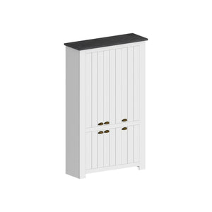 Scarpiera Apricena, Porta scarpe salvaspazio a 6 ante, Armadio multifunzione da ingresso, 114x42h200 cm, Bianco e Ardesia