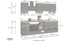 Cucina completa Attimis, Cucina pratica e salvaspazio, Parete da cucina con 7 ante e 1 cassetto, 100% Made in Italy, 255x60h85 cm, Antracite e Ardesia