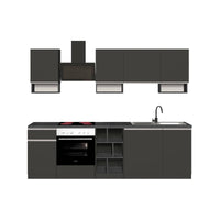 Cucina completa Attimis, Cucina pratica e salvaspazio, Parete da cucina con 7 ante e 1 cassetto, 100% Made in Italy, 255x60h85 cm, Antracite e Ardesia