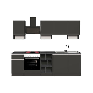 Cucina completa Attimis, Cucina pratica e salvaspazio, Parete da cucina con 7 ante e 1 cassetto, 100% Made in Italy, 255x60h85 cm, Antracite e Ardesia