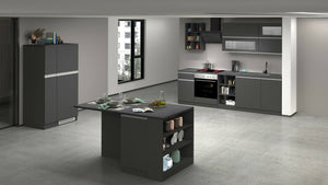 Cucina completa Fonti, Cucina pratica e salvaspazio, Parete da cucina con 5 ante e 1 cassetto, 100% Made in Italy, 255x60h85 cm, Antracite e Ardesia