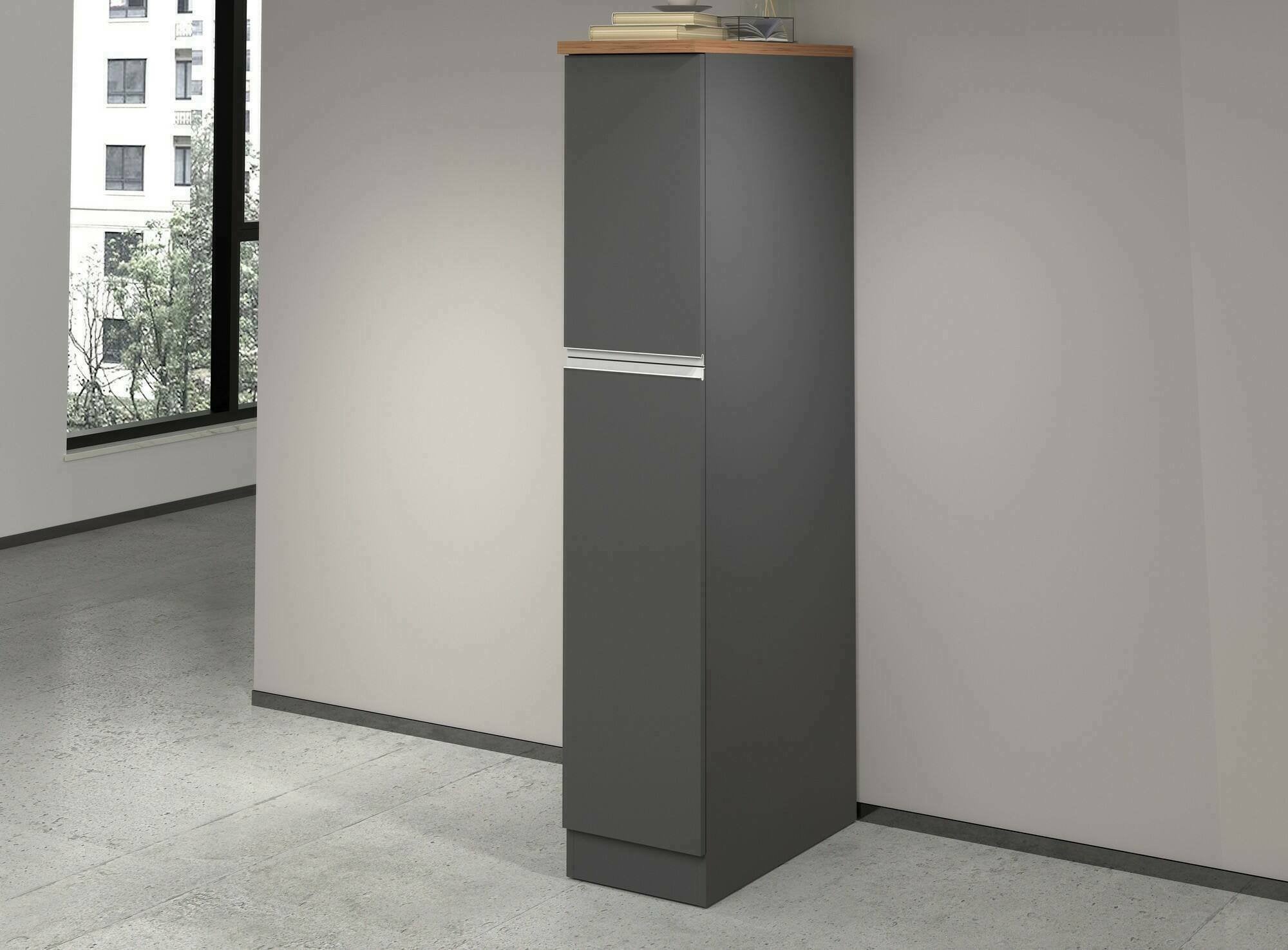 Dispensa da cucina Atrax, Mobile multiuso, Armadio portaoggetti a 2 cassettoni, 100% Made in Italy, 30x60h165 cm, Antracite e Rovere