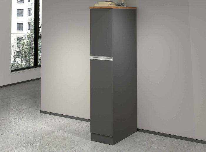 Dispensa da cucina Atrax, Mobile multiuso, Armadio portaoggetti a 2 cassettoni, 100% Made in Italy, 30x60h165 cm, Antracite e Rovere