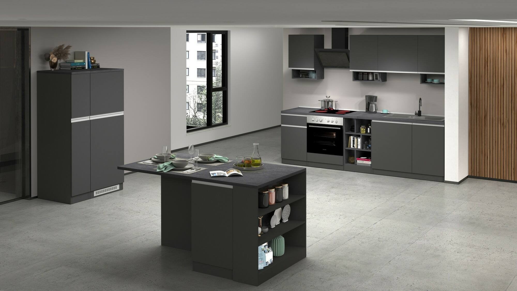Dispensa da cucina Atrax, Mobile multiuso, Armadio portaoggetti a 2 cassettoni, 100% Made in Italy, 30x60h165 cm, Antracite e Ardesia