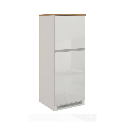 Dispensa da cucina Mesarthim, Mobile multiuso, Armadio porta frigo a 2 ante, 100% Made in Italy, 60x60h165 cm, Bianco lucido e Rovere