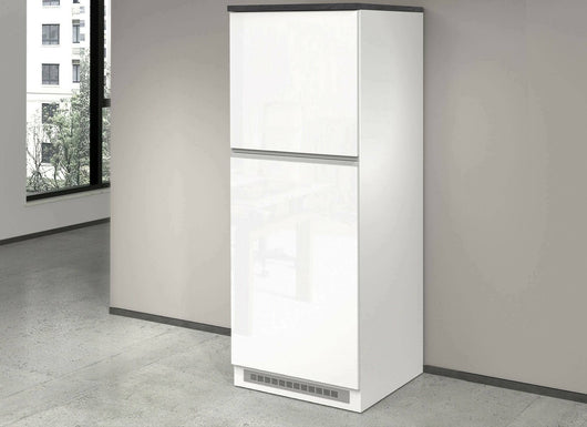 Dispensa da cucina Mesarthim, Mobile multiuso, Armadio porta frigo a 2 ante, 100% Made in Italy, 60x60h165 cm, Bianco lucido e Ardesia
