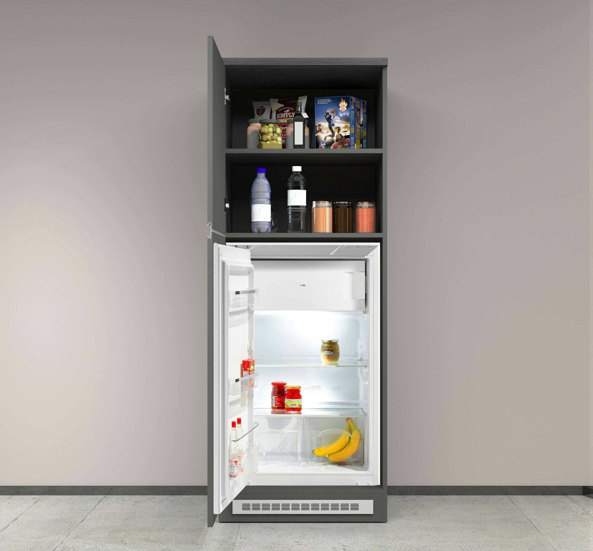 Dispensa da cucina Mesarthim, Mobile multiuso, Armadio porta frigo a 2 ante, 100% Made in Italy, 60x60h165 cm, Antracite e Ardesia