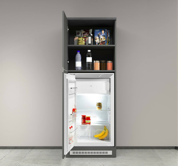 Dispensa da cucina Mesarthim, Mobile multiuso, Armadio porta frigo a 2 ante, 100% Made in Italy, 60x60h165 cm, Antracite e Ardesia