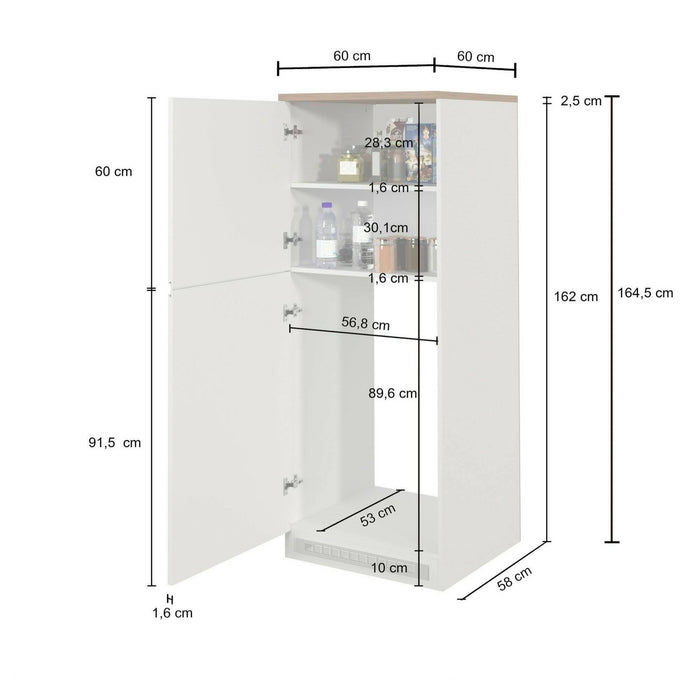 Dispensa da cucina Mesarthim, Mobile multiuso, Armadio porta frigo a 2 ante, 100% Made in Italy, 60x60h165 cm, Antracite e Ardesia