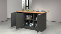 Isola da cucina Tartaro, Tavolo ausiliario portaoggetti, Mobile da cucina a 3 ante, 100% Made in Italy, 155x90h90 cm, Antracite e Rovere
