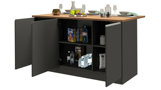 Isola da cucina Tartaro, Tavolo ausiliario portaoggetti, Mobile da cucina a 3 ante, 100% Made in Italy, 155x90h90 cm, Antracite e Rovere
