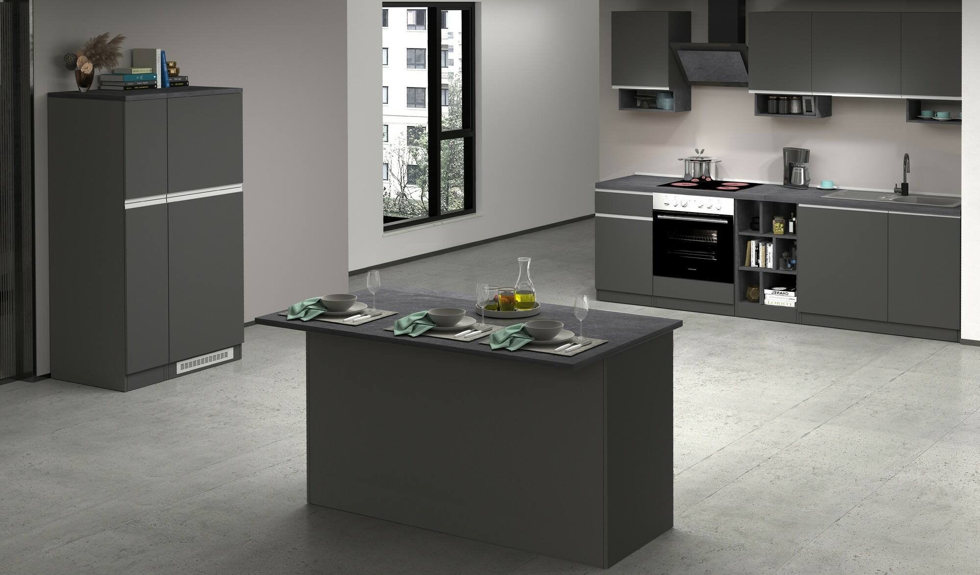 Isola da cucina Tartaro, Tavolo ausiliario portaoggetti, 100% Made in Italy, 155x90h90 cm, Antracite e Ardesia