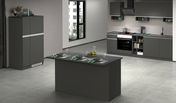 Isola da cucina Tartaro, Tavolo ausiliario portaoggetti, 100% Made in Italy, 155x90h90 cm, Antracite e Ardesia