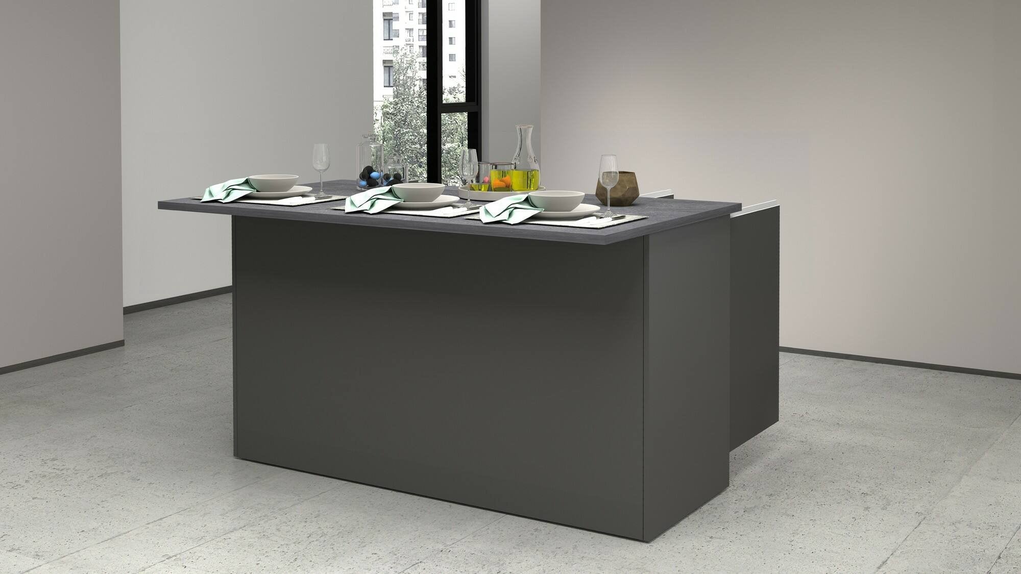 Isola da cucina Tartaro, Tavolo ausiliario portaoggetti, 100% Made in Italy, 155x90h90 cm, Antracite e Ardesia