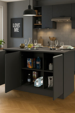 Isola da cucina Tartaro, Tavolo ausiliario portaoggetti, 100% Made in Italy, 155x90h90 cm, Antracite e Ardesia