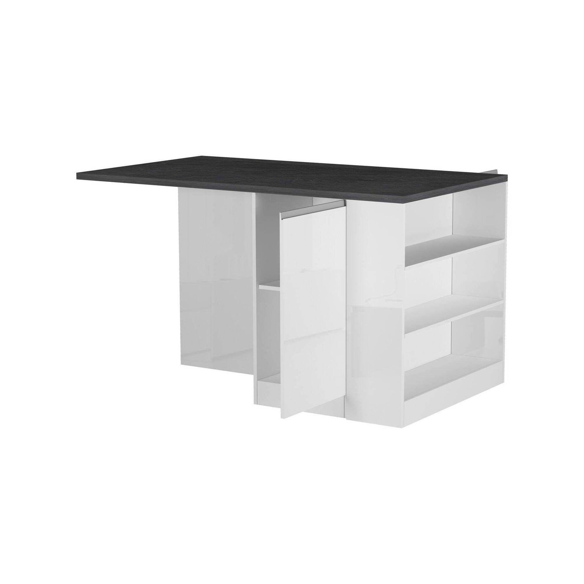 Isola da cucina Abern, Tavolo ausiliario portaoggetti, 100% Made in Italy, 160x90h90 cm, Bianco lucido e Ardesia