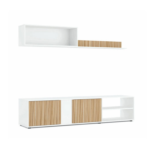 Parete attrrezzata Agrestino, Mobile da soggiorno porta TV, Composizione set salotto, Set salotto con pensile, 180x33h40 cm, Bianco e Rovere