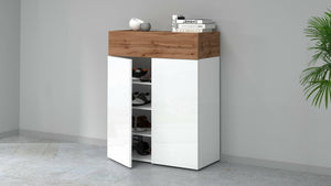 Scarpiera Nala, Porta scarpe salvaspazio a 3 ante, Armadio multifunzione da ingresso, 76x38h100 cm, Bianco e Rovere