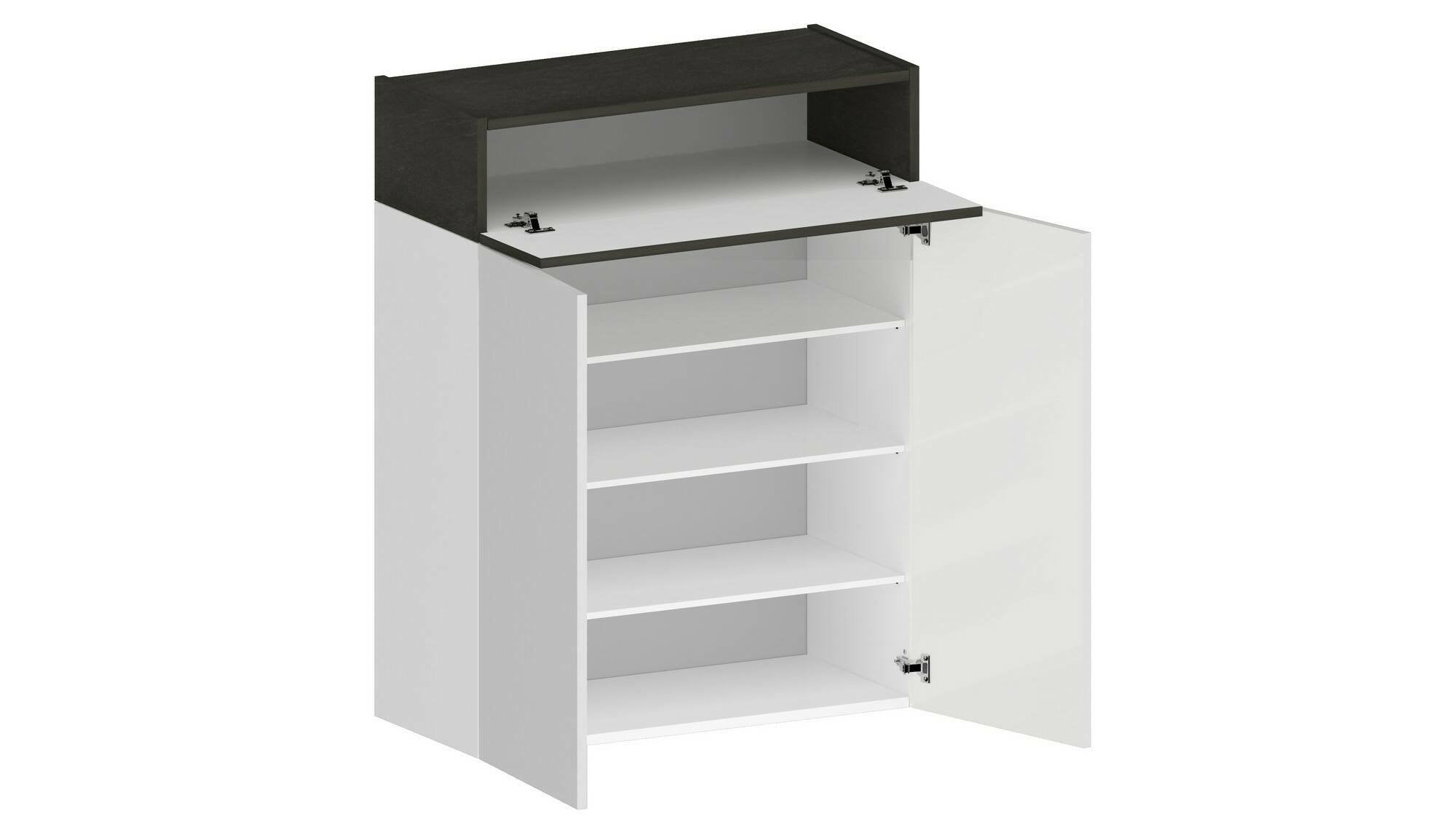 Scarpiera Nala, Porta scarpe salvaspazio a 3 ante, Armadio multifunzione da ingresso, 76x38h100 cm, Bianco e Ardesia