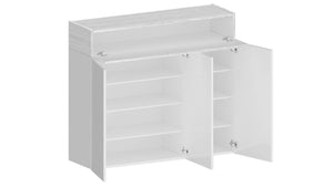 Scarpiera Griselda, Porta scarpe salvaspazio a 4 ante, Armadio multifunzione da ingresso, 114x38h100 cm, Bianco effetto larice