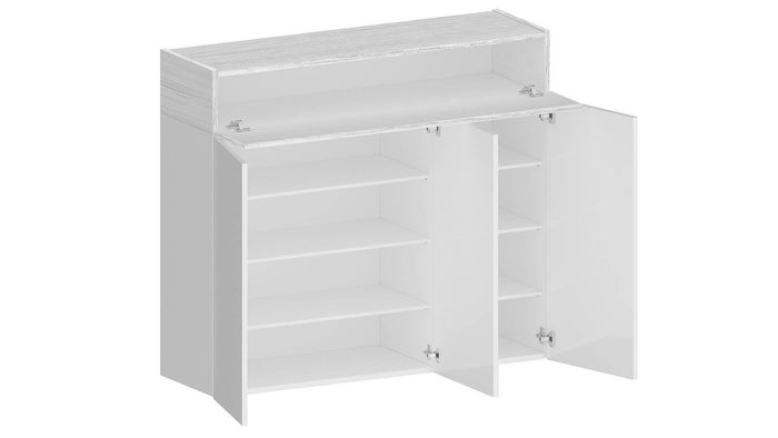 Scarpiera Griselda, Porta scarpe salvaspazio a 4 ante, Armadio multifunzione da ingresso, 114x38h100 cm, Bianco effetto larice