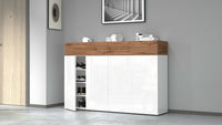 Scarpiera Are, Porta scarpe salvaspazio a 6 ante, Armadio multifunzione da ingresso, 154x38h100 cm, Bianco e Rovere