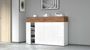 Scarpiera Are, Porta scarpe salvaspazio a 6 ante, Armadio multifunzione da ingresso, 154x38h100 cm, Bianco e Rovere