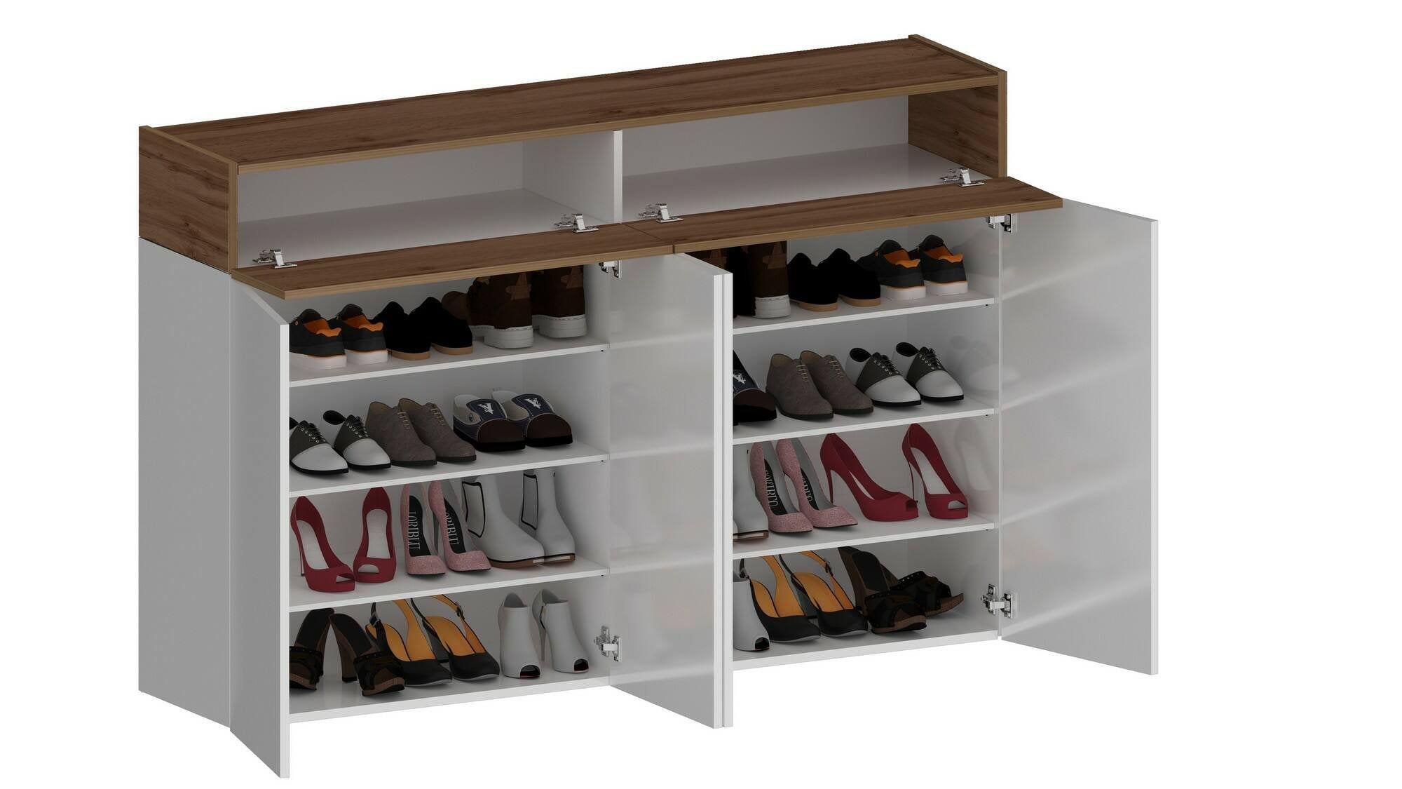 Scarpiera Are, Porta scarpe salvaspazio a 6 ante, Armadio multifunzione da ingresso, 154x38h100 cm, Bianco e Rovere