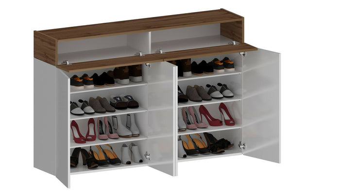 Scarpiera Are, Porta scarpe salvaspazio a 6 ante, Armadio multifunzione da ingresso, 154x38h100 cm, Bianco e Rovere