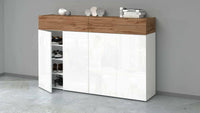 Scarpiera Are, Porta scarpe salvaspazio a 6 ante, Armadio multifunzione da ingresso, 154x38h100 cm, Bianco e Rovere