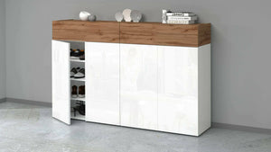 Scarpiera Are, Porta scarpe salvaspazio a 6 ante, Armadio multifunzione da ingresso, 154x38h100 cm, Bianco e Rovere