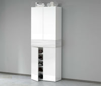 Scarpiera Asklol, Porta scarpe salvaspazio a 5 ante, Armadio multifunzione da ingresso, 76x38h200 cm, Bianco effetto larice