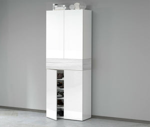 Scarpiera Asklol, Porta scarpe salvaspazio a 5 ante, Armadio multifunzione da ingresso, 76x38h200 cm, Bianco effetto larice