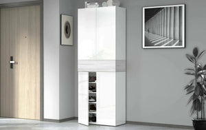 Scarpiera Asklol, Porta scarpe salvaspazio a 5 ante, Armadio multifunzione da ingresso, 76x38h200 cm, Bianco effetto larice