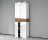 Scarpiera Asklol, Porta scarpe salvaspazio a 5 ante, Armadio multifunzione da ingresso, 76x38h200 cm, Bianco e Rovere