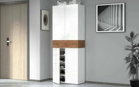 Scarpiera Asklol, Porta scarpe salvaspazio a 5 ante, Armadio multifunzione da ingresso, 76x38h200 cm, Bianco e Rovere